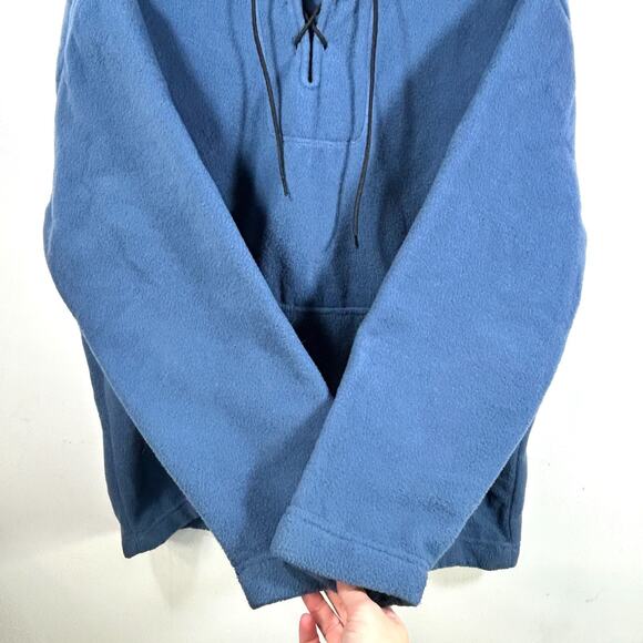 Vintage 90s EMS Henley Fleece Hoodie Lace Up Front RARE Blue Mens Large USA - Picture 8 of 8